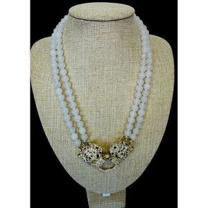 Eye Candy Los Angeles Agate Double Panther‎ Head Crystal Pave Necklace Gold Tone
